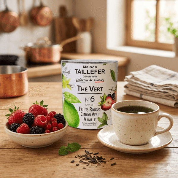 Thé Vert Fruits Rouges Citron Vert Vanille 60g Maison Taillefer, infusion gourmande et rafraîchissante