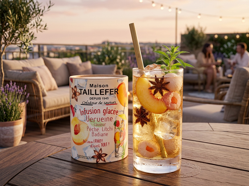 Infusion Glacée Verveine, Pêche, Litchi, Badiane, Maison Taillefer